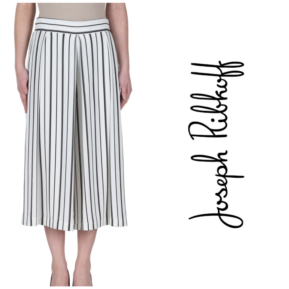 231. Joseph Ribkoff Black and White Striped Wide Leg Pants - Size 8